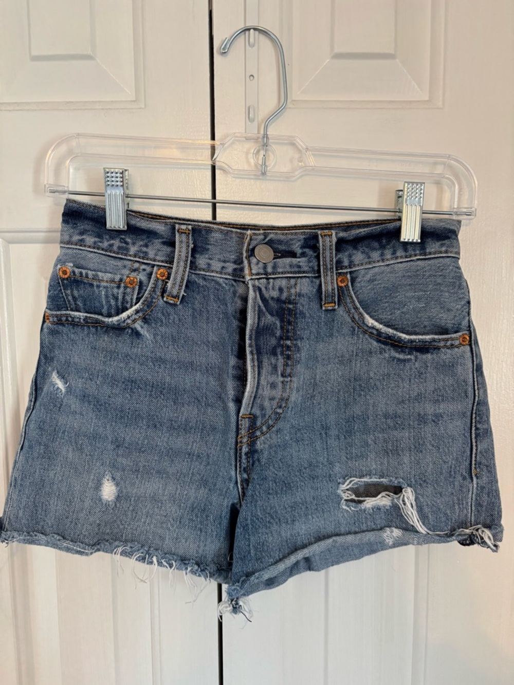 Levi's Distressed Mid-Blue Denim Cutoff Shorts